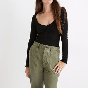 Madewell Sweetheart Fitted Cotton Blend Thong Bodysuit Black Size S NWT